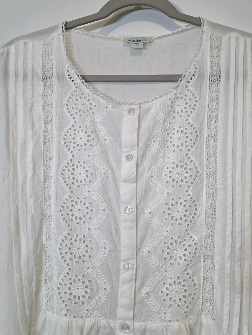 Sundance Art Of Eyelet Lace Cotton Button Down Blouse Scalloped Hem White Large - Picture 7 of 13